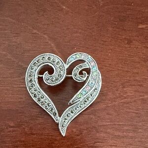 Sparkling Silver Heart Brooch